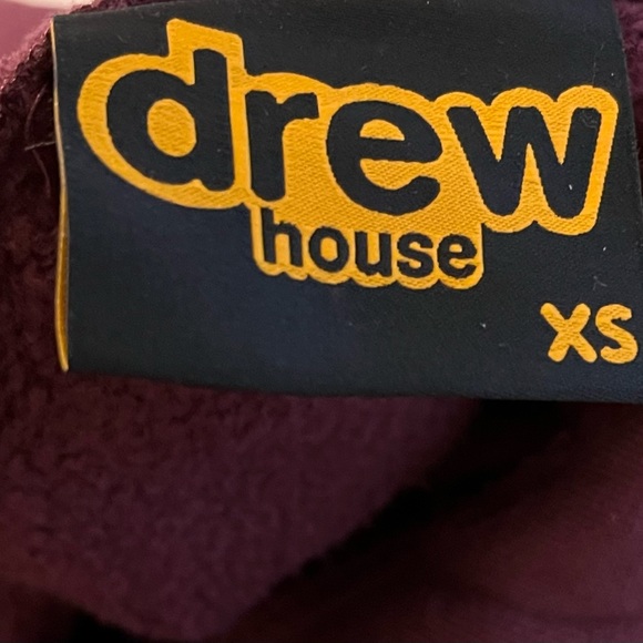 DREW HOUSE JUSTIN BIEBER BURGUNDY YELLOW EMBROIDERED LOGO HOODIE TOP XS - Picture 8 of 9